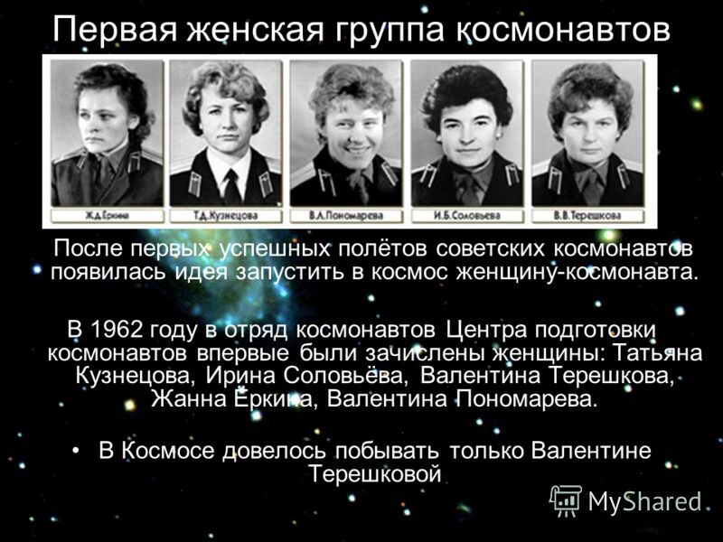 Первые 12 космонавтов ссср. Первый женский отряд Космонавтов Терешкова.